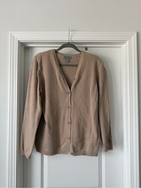 Eddie Bauer Women's V-Neck Button Front Cardigan Sweater - Taupe
